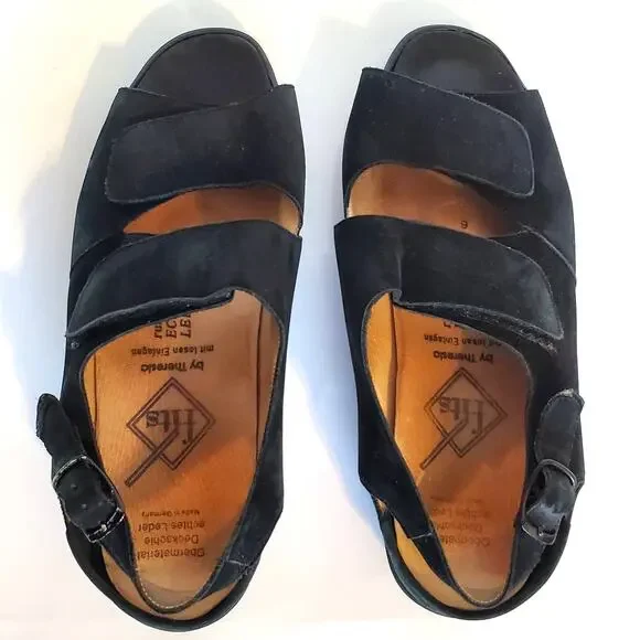 Fits by Theresia Leather Sandals Size 6 Slip on Comfort Shoes Open Toe and Heel - Picture 3 of 7